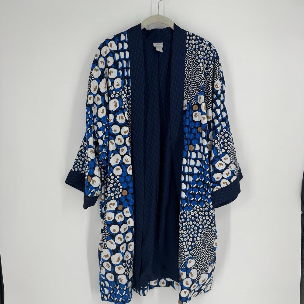 Chicos kimono 2 large blue polka dot  tropical beachy summer office business
